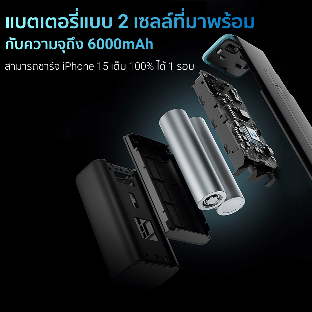 แบตเตอรี่สำรอง CUKTECH PB060 สีเทาไทเทเนียม 6,000 MAH จ่ายไฟรวมสูงสุด 55W_8